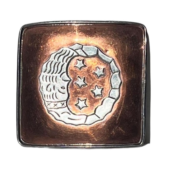 Vintage Sterling Silver Gold Square Man On The Moon Belt Buckle Western Boho
